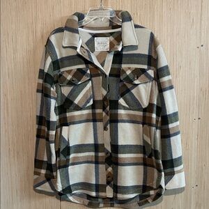 Altar'd State Plaid Utility Jacket - Cream, Green, Brown